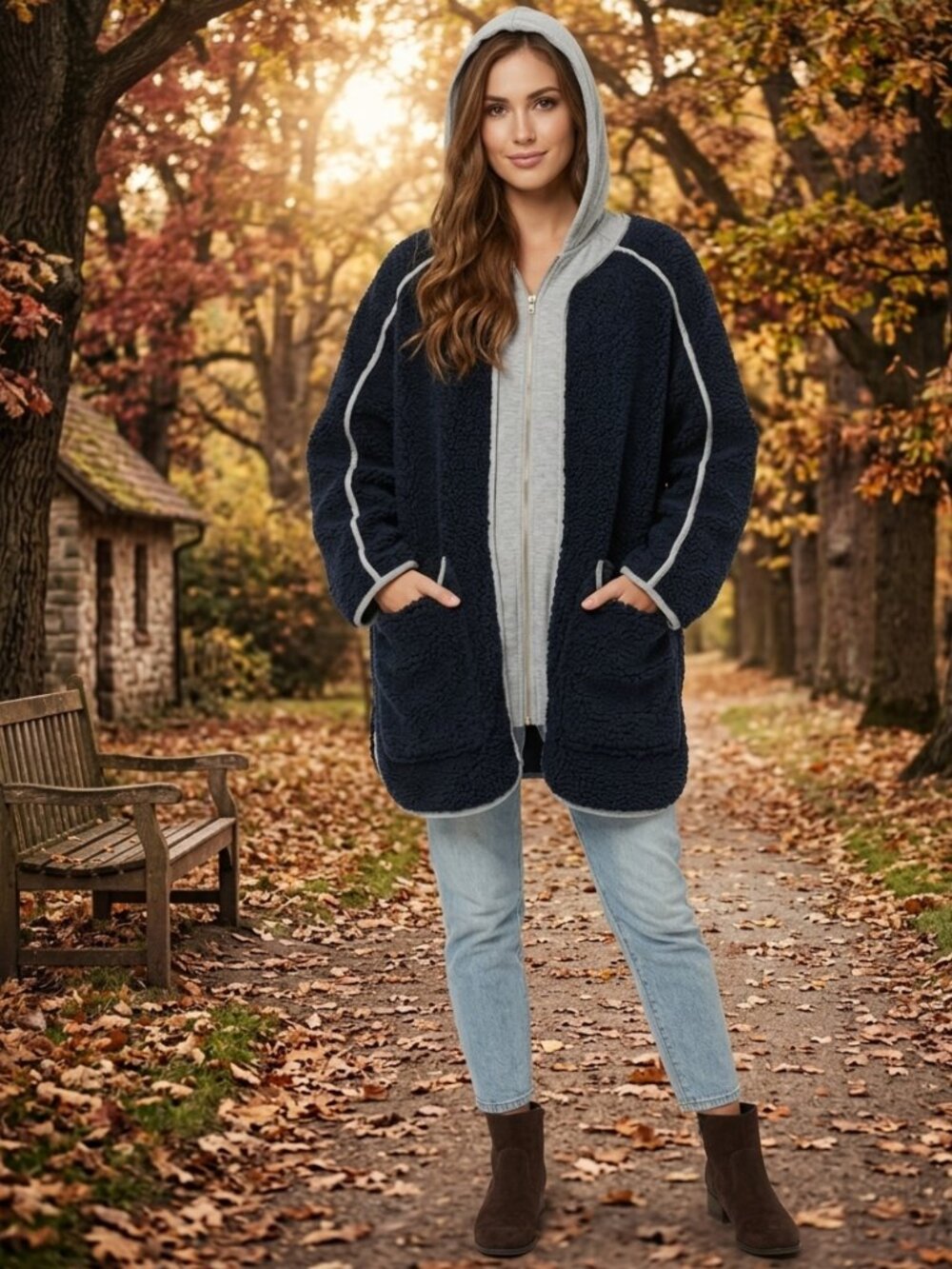 J. NNA Cozy Oversized Plush Hooded Cardigan